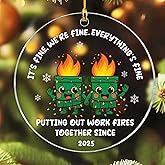 Funny Dumpster Fire Ornament 2025 - Acrylic Dumpster Fire Hanging Christmas Decorations - Funny Christmas Ornaments for Coworkers, Friend, Family - White Elephant Gift Ideas - Xmas Tree Hanging Decor