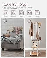 VASAGLE Coat Stand 8 Double Hooks 4 Shelves Metal Frame Oak White LCR080W09 view 8