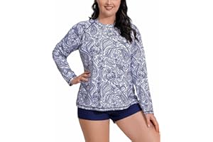 ALLTOKE Womens Two Piece Long Sleeve Rash Guard Sets with Built in Bra Swim Shirts and Shorts UPF50+ Swimsuit