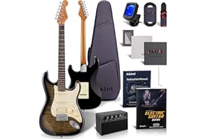 AKLOT Stryde Electric Guitar with Coil-Split: Roasted Maple Neck, Flame Maple Graphic Top, HSS Ceramic Pickups, Beginner Guit
