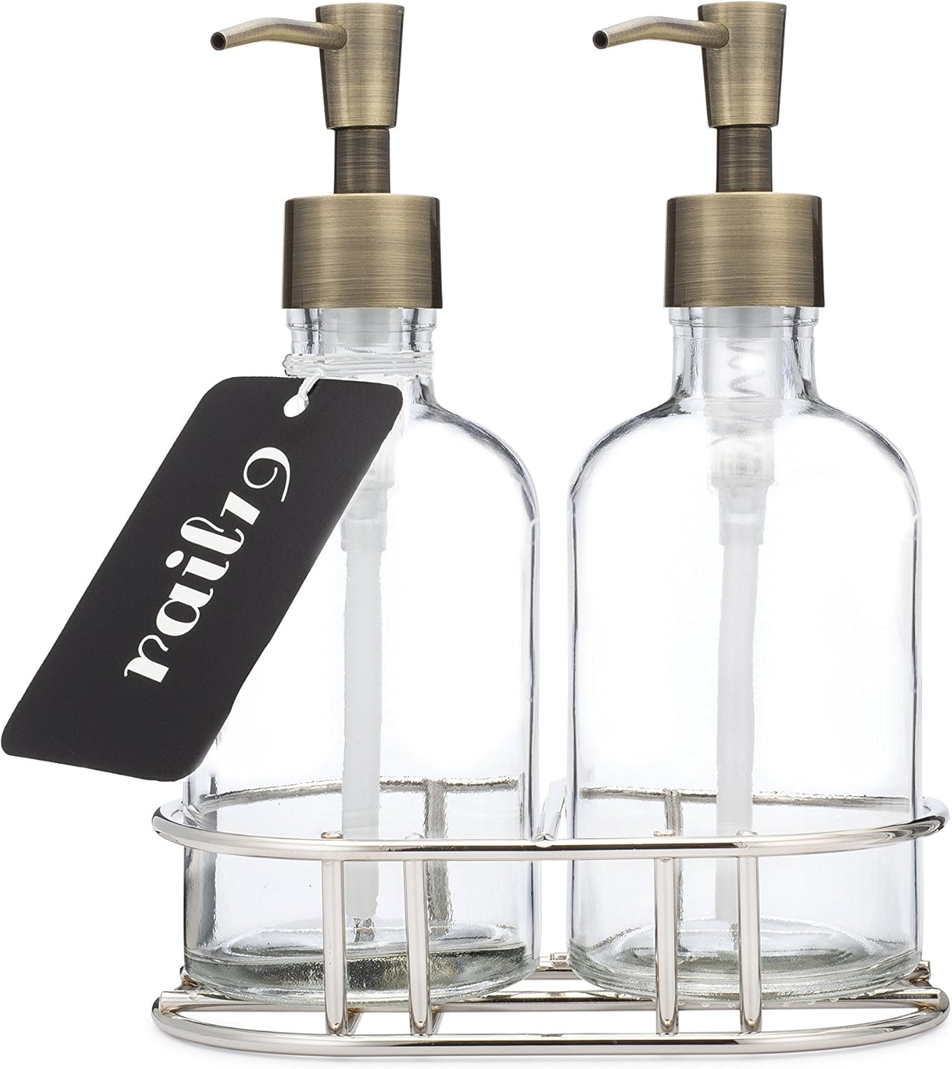 Seifenspender Glas Set mit Messing Metall Seife Pumpe und Chrom Metall