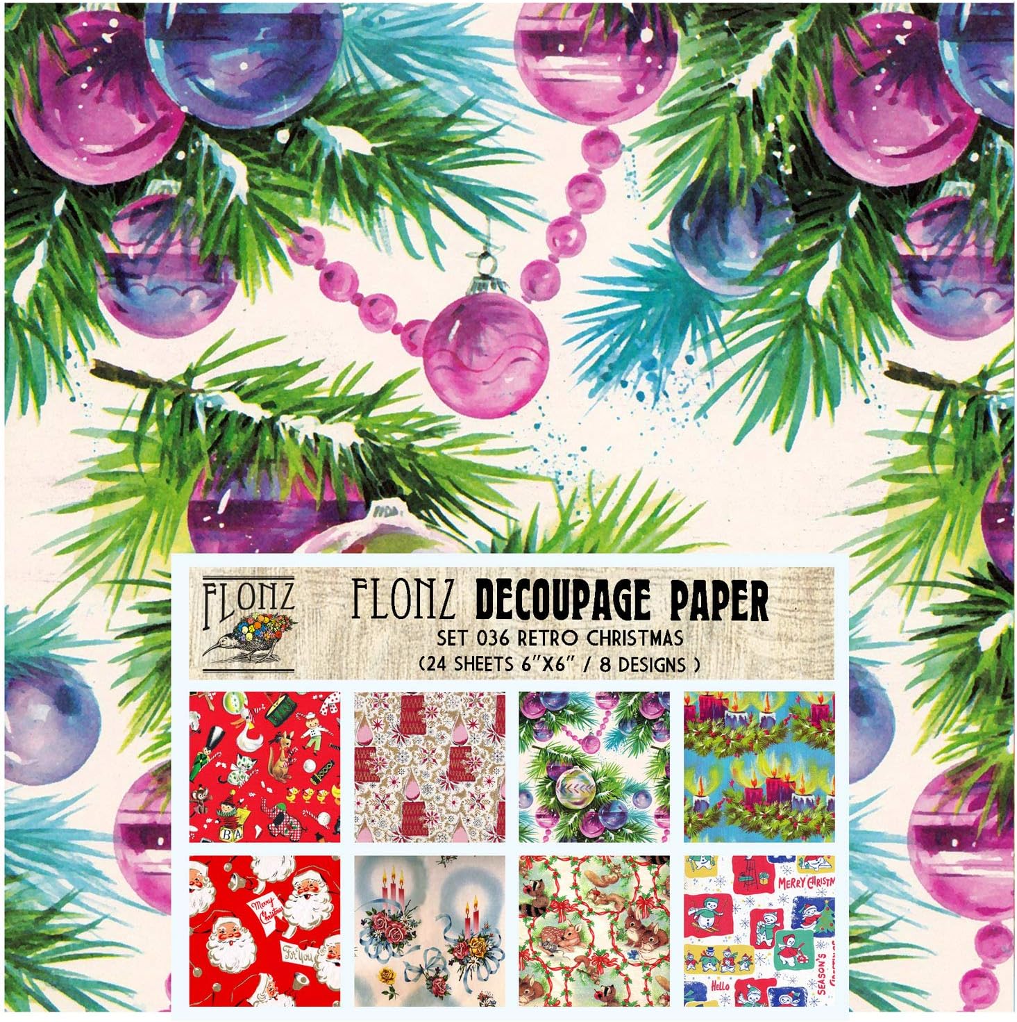 Decoupage Paper Pack (24 Sheets 6"x6") Retro Christmas