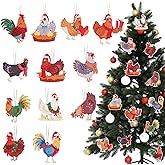 48 Pcs Chicken Christmas Ornament-Funny Christmas Chicken Wooden Ornaments,Santa Hat Scarf Chicken Holiday Decoration Christmas Tree Decorations Christmas Ornaments Farm House Farmhouse Chick Ornament