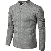 H2H Mens Casual Slim Fit Pullover Sweaters Long Sleeve Cable Knitted Sweater with Button Closure