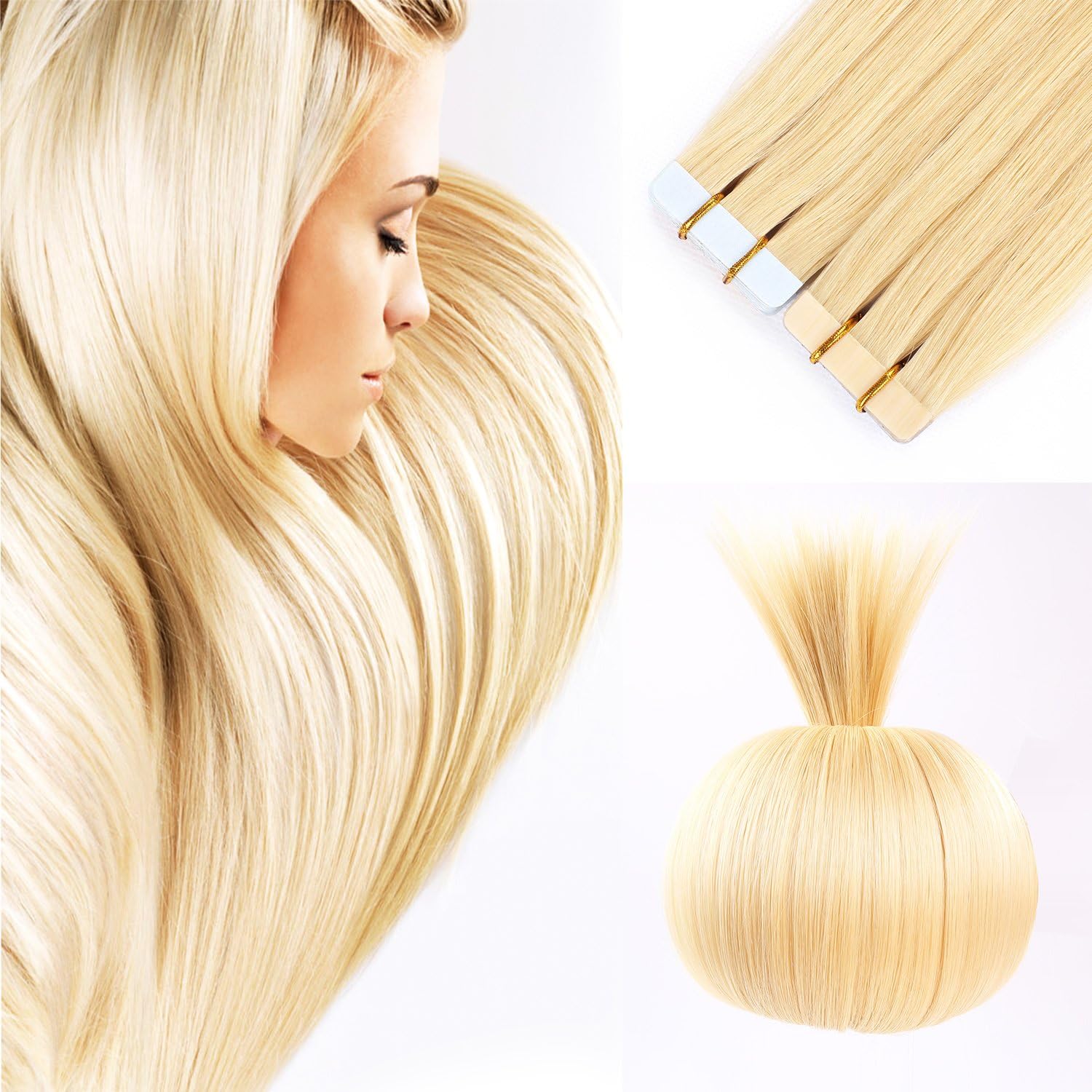 20 inches Remy Tape In Hair Extensions Blonde Full Cuticle Virgin Hair Straight Tape Hair 50g 20pcs