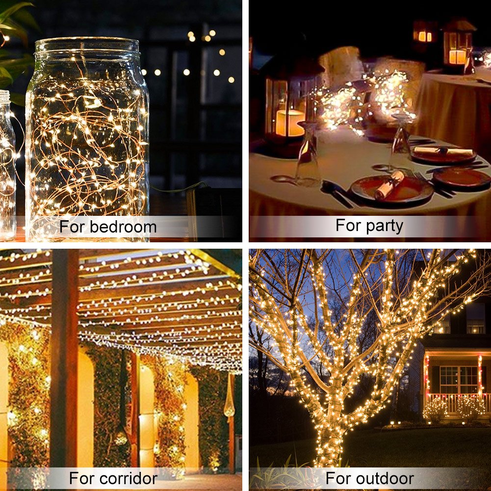 WAAO Solar String Lights, 33ft 100LED Outdoor String Lights, Waterproof Decorative String Lights for Patio, Garden, Home, Gate, Yard, Party, Wedding, Christmas (Warm White)