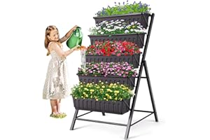 SEJOV 4FT Vertical Raised Garden Bed, 5 Tiers Elevated Planter Box for Herbs Vegetables Flowers, Graden Vertical Planter with Drainage System for Patio Balcony Garden Outdoor Indoor Plants (Black)
