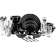 10 Strawberry Street Nova Black Round 62-Piece Dinnerware Set, Service for 6