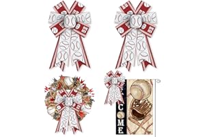 ALIBBON 2 Pcs Baseball Bows for Wreaths, Red White Wreath Bows, Sports Bows for Front Door, Baseball Sports Decor, Home Run Burlap Bows for Sports Wreath Indoor Outdoor Decoration