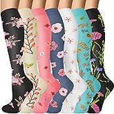 FOFLORA Compression Socks for Women & Men 7 Pairs Knee High Compression Socks 20-30 mmhg Best for Running,Nurse,Travel