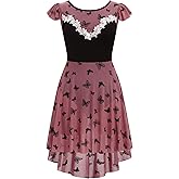 Women Butterfly Floral Chiffon Ballet Dress Cap Sleeve Open Back Lyrical Ballerina Leotard High-Low Dance Skirt