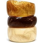 Sivlyre Set of Chunky Acrylic Resin Bangle Bracelets for Women, Retro Brown and Colorful Stackable Bangles, Statement Jewelry Gift