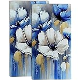Gnhkmw Watercolor White Blue Flowers Hand Towel Set of 2,Abstract Oil Painting Floral Soft Absorbent Decorative Bathroom Kitchen Towel for Bathroom Kitchen Hotel Gym Yoga