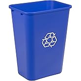 Amazon Basics Rectangular Commercial Office Wastebasket, Easy to Clean, Lightweight, 10 Gallon, Blue, Recycle Logo