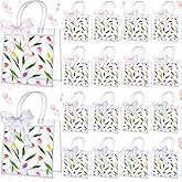 Gersoniel 24 Pcs Tulip Flower Clear PVC Gift Bags with Ribbon Roll Spring Easter Treat Bags with Handles Reusable Pink and Purple Tulip Bags for Wedding Spring Birthday Party Favor Baby Shower