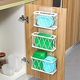 YIGII 3 Pack Adhesive Cabinet Door Organizer - Lid Storage Organizer for Tupperware, Wall Mounted Pantry Door Organizer Kitchen RV Storage Wall Under Sink Basket Slim Space, White Stainless Steel