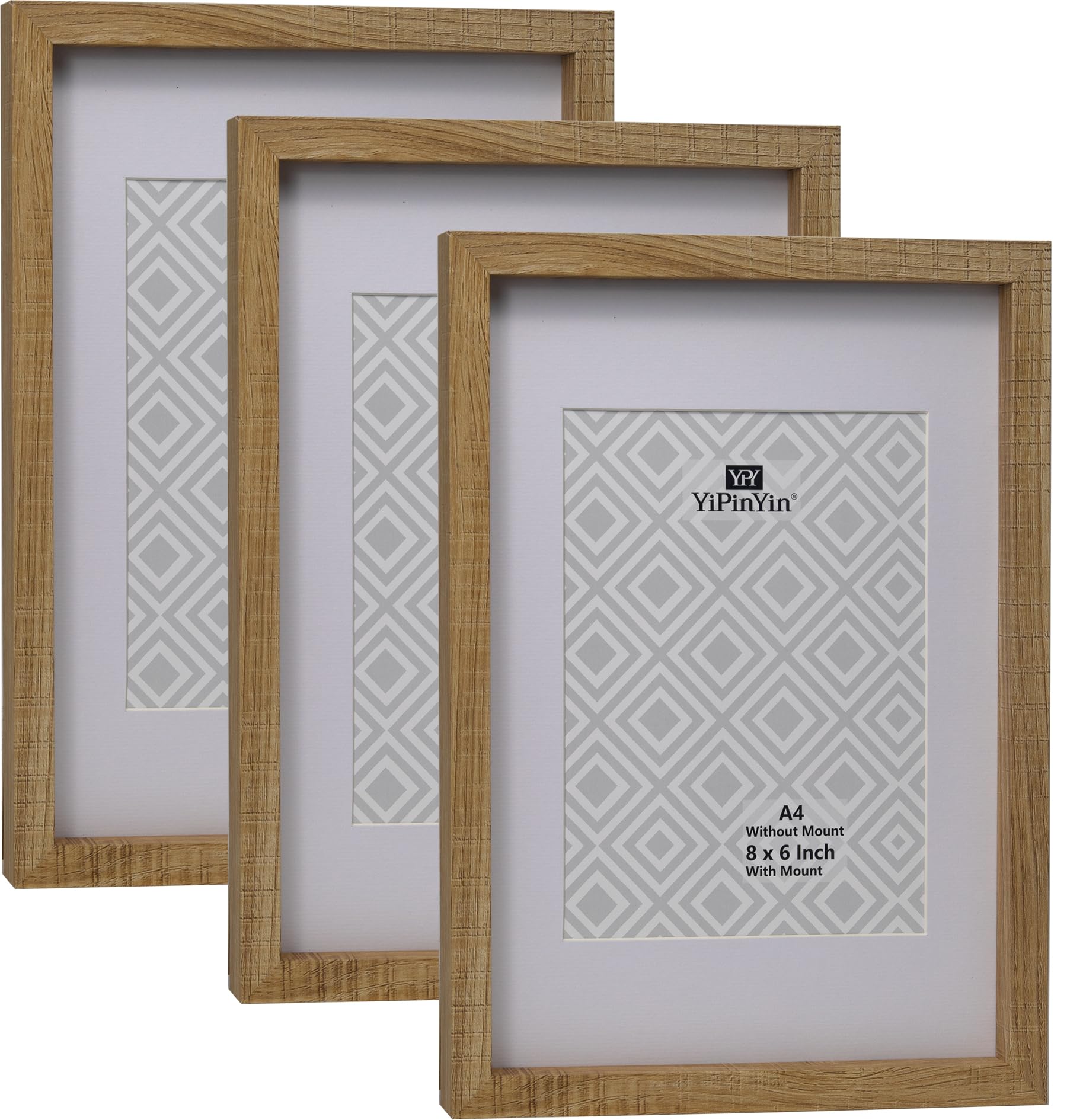 Natural Wood Effect A4 Photo Frames Set of 3 with Mount for A5(6 x8''),A4 Gallery Boxed Picture Frames With Mount for A5 Photo — image 1