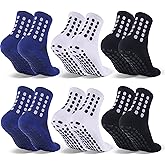 Barrlves 6 Pairs Kids Grip Soccer Socks Cushioned Non Slip Football Athletic Sports Socks for Boys Girls
