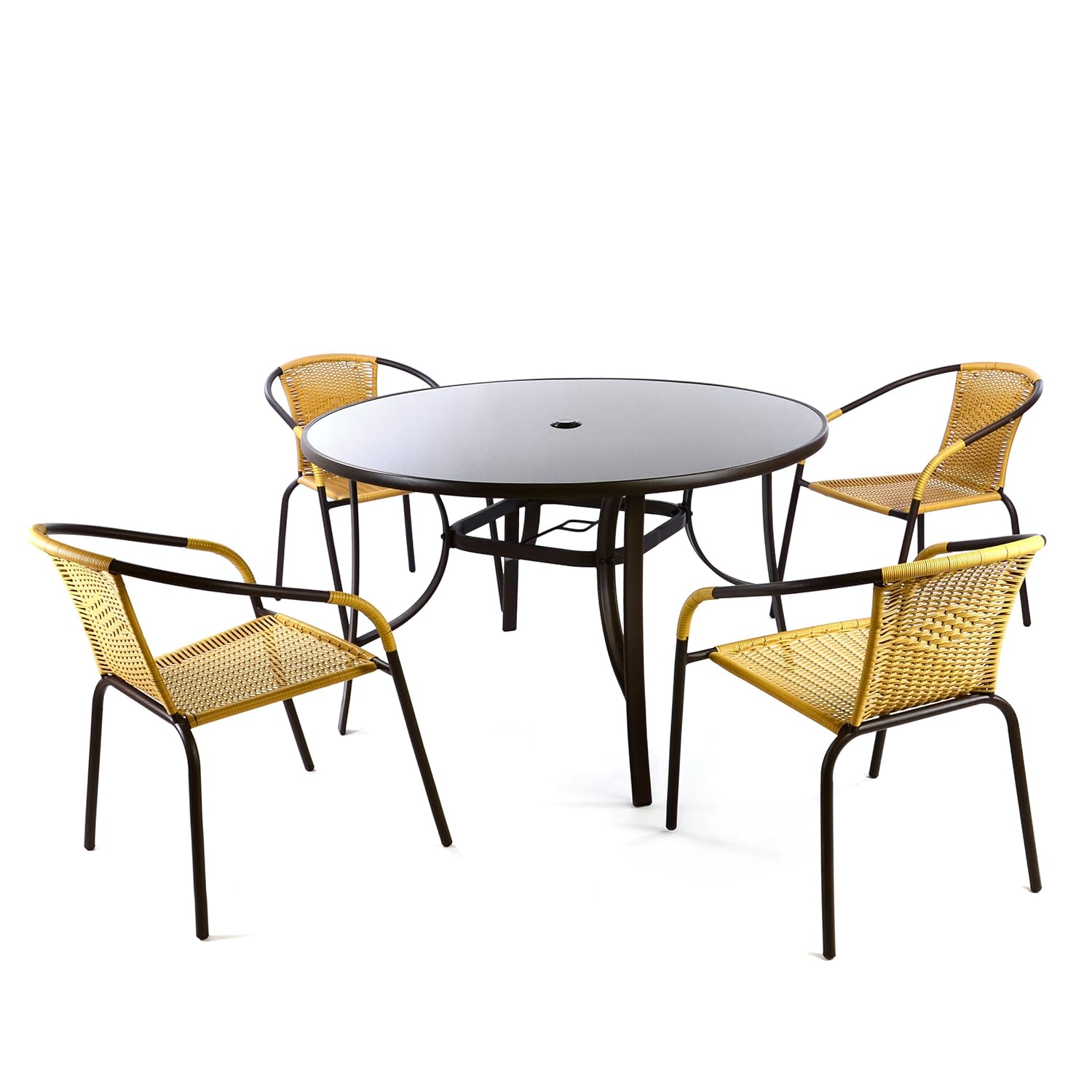 Bistroset 5tlg beige Sitzgruppe Gartengarnitur Poly Rattan Gartenmöbel