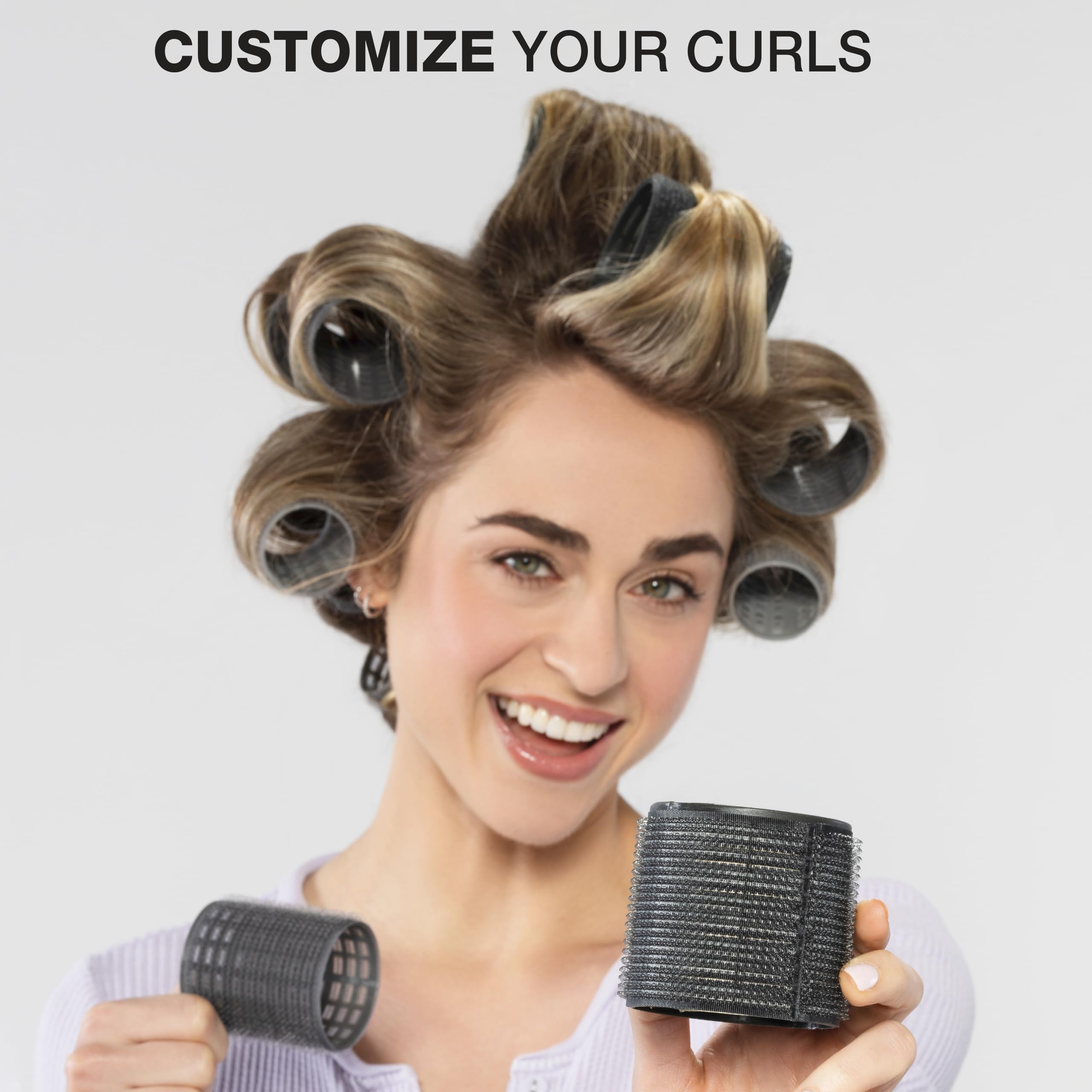 Conair Heatless Curlers 31 Count - Heatless Curls Overnight, Assorted Sizes - Self Grip Hair Rollers - Hair Styling Tools - Black & Gray - w/Storage Case