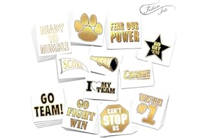 FashionTats Team Spirit Temporary Tattoos | Pack of 48 | MADE IN THE USA | Skin Safe | Removable (Gold Metallic)