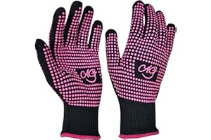ANGENIL Professional 2 Pcs Heat Resistant Gloves with Pink Silicone Bumps for Hot Hair Styling Tools, Fit All Adult Hand Size