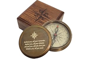 STANLEY LONDON Personalized Compass Engraved | Gift for Baptism, Confirmation, Graduation, Anniversary | Antique Brass Desk Compass in Wood Box for Men, Him, Son