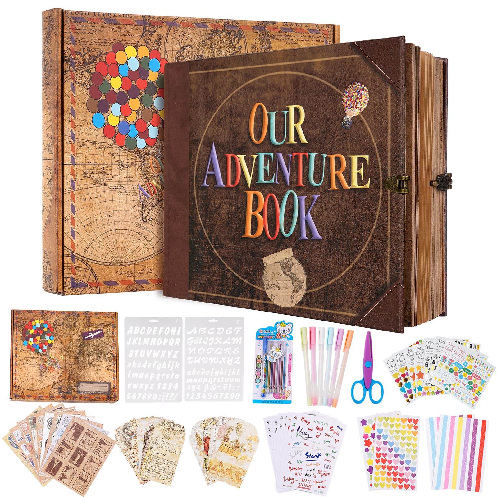 Our Adventure Book Scrapbook 146 Pages,With Vintage Locks Photo Album,3d Embossed Cover Design,Travel Scrapbook With Accessories For Anniversary Wedding Holiday Valentines Day