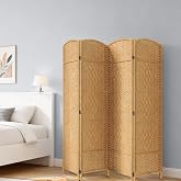 JOSTYLE Rattan Room Divider, 4-Panel Folding Privacy Screen 6ft. Extra Wide | Room Separation,wood frame,freestanding temporary partition wall divider,portable Separator,bedroom,home office,70.9"H 79.9"W