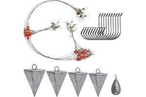 AGOOL Saltwater Surf Fishing Tackle Kit - Saltwater Surf Fishing Rigs Include Wire Leader Pyramid Sinker Weight Bass Casting Sinker Circle Hooks Accessories