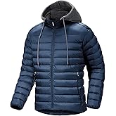 Men Puffer Jacket Lightweight Quilted Hoodies Puffer Hoodie Warm Zip Up Coats Winter Jackets Waterproof Thermal Hood