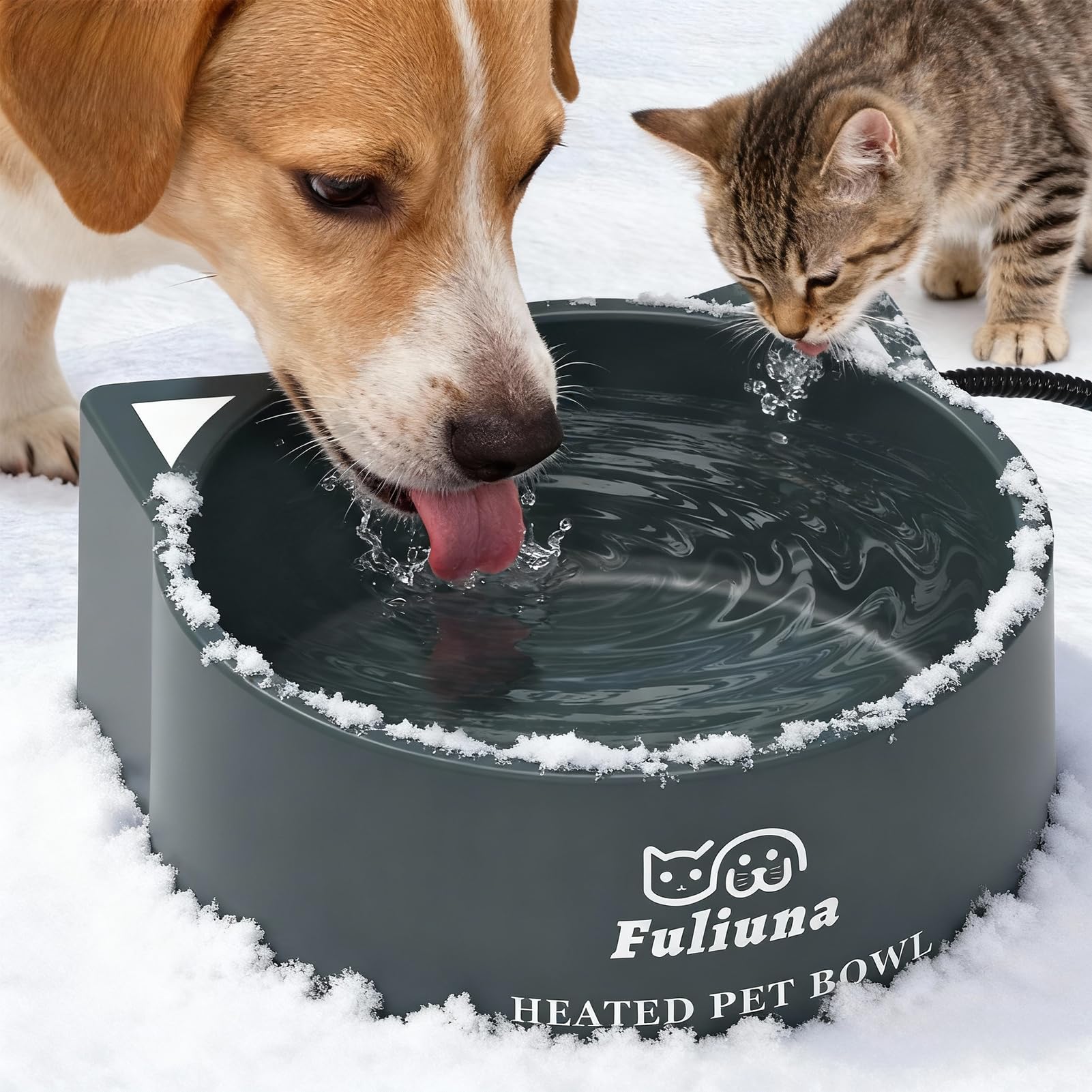 Alpcouts Large Heated Water Bowl for Outdoor Dog & Cat, Outside Heated Dog Bowl Provides Drinkable Water in Winter, Heated Pet Bowl with Anti Chew Cord for Dogs Bird Rabbit Chicken Duck, 108 OZ/30W. Image