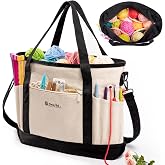 MYBAGZING Canvas Yarn Storage Organizer Bag Washable Crochet Bag with Pockets for Yarn, Hooks, Needles &ndash; Travel Knitting Tote for Crafters &ndash; Gift for Crocheters &amp; Knitters (Medium/Large)
