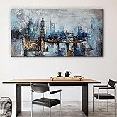 Pogusmavi Large Wall Art for Bedroom Abstract City View Canvas Art Modern Home Decor Gray Blue Buildings Prints for Bedroom W