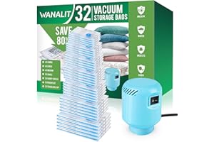 WANALIT Vacuum Storage Bags with Electric Pump, New Air Valve Combo 32 Pack Vacuum Space Saver Bag, Vacuum Sealer Bags for Clothes, Clothing, Pillows, Comforters, Blankets, Quilt, Travel, Two Compressing Ways