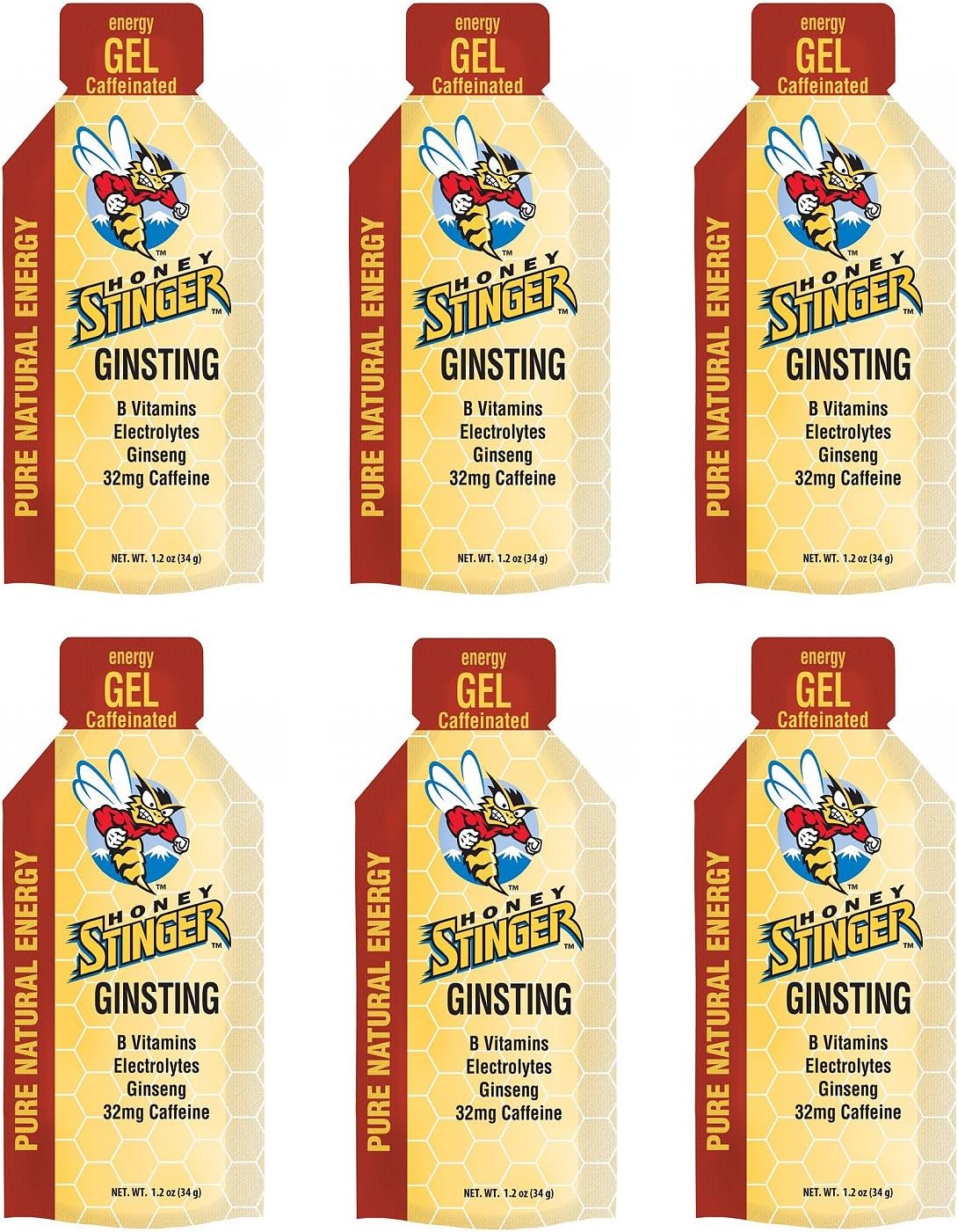 Honey Stinger Caffeinated Ginsting Classic Energy Gel (6 x 1.2oz Packs)