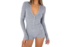 REVETRO Women's 2025 Spring Sexy V Neck Long Sleeve Shorts Romper Y2k One Piece Jumpsuit Bodycon Pajama Set Gym Bodysuit