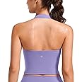 CRZ YOGA Womens Butterluxe Halter Longline Sports Bra - Padded Workout Yoga Crop Tops Tanks with Built in Pads