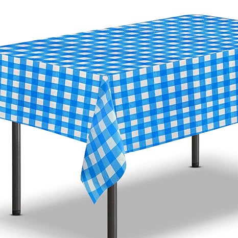 Buy 10 Pack Checkered Blue Plastic Tablecloth 54 X 108 Inch