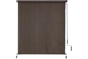 SUNOFF Outdoor Roller Shades，Cordless Patio Roller Up Blinds with Shade Cloth for Porch Gazebo Pergola Balcony Backyard，2 Poles & 1 Fabric，Mocha，48" Wx72 H
