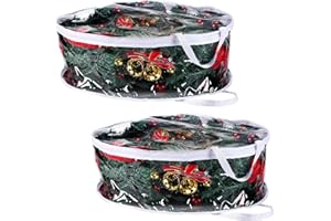 Pftjujudan 2PCS Christmas Wreath Storage Container,24In Dual Zippers Wreath Storage Bag,Clear Plastic Garland Container with Reinforced Handles,Extra Large Holiday Wreaths Container (2PCS, 24Inch)
