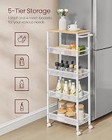 VASAGLE 5-Tier Trolley Space-Saving Kitchen Cart Oak Beige White LRC035W09 view 4