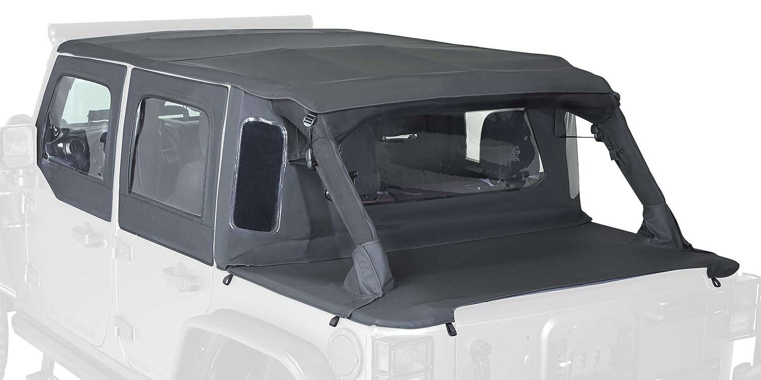 Tonneau Covers Rampage Products 990135 Black Trailview Soft Top With Tonneau Style Rear Cover For Jeep Jk Unlimited 4 Door 2007 2017 Automotive