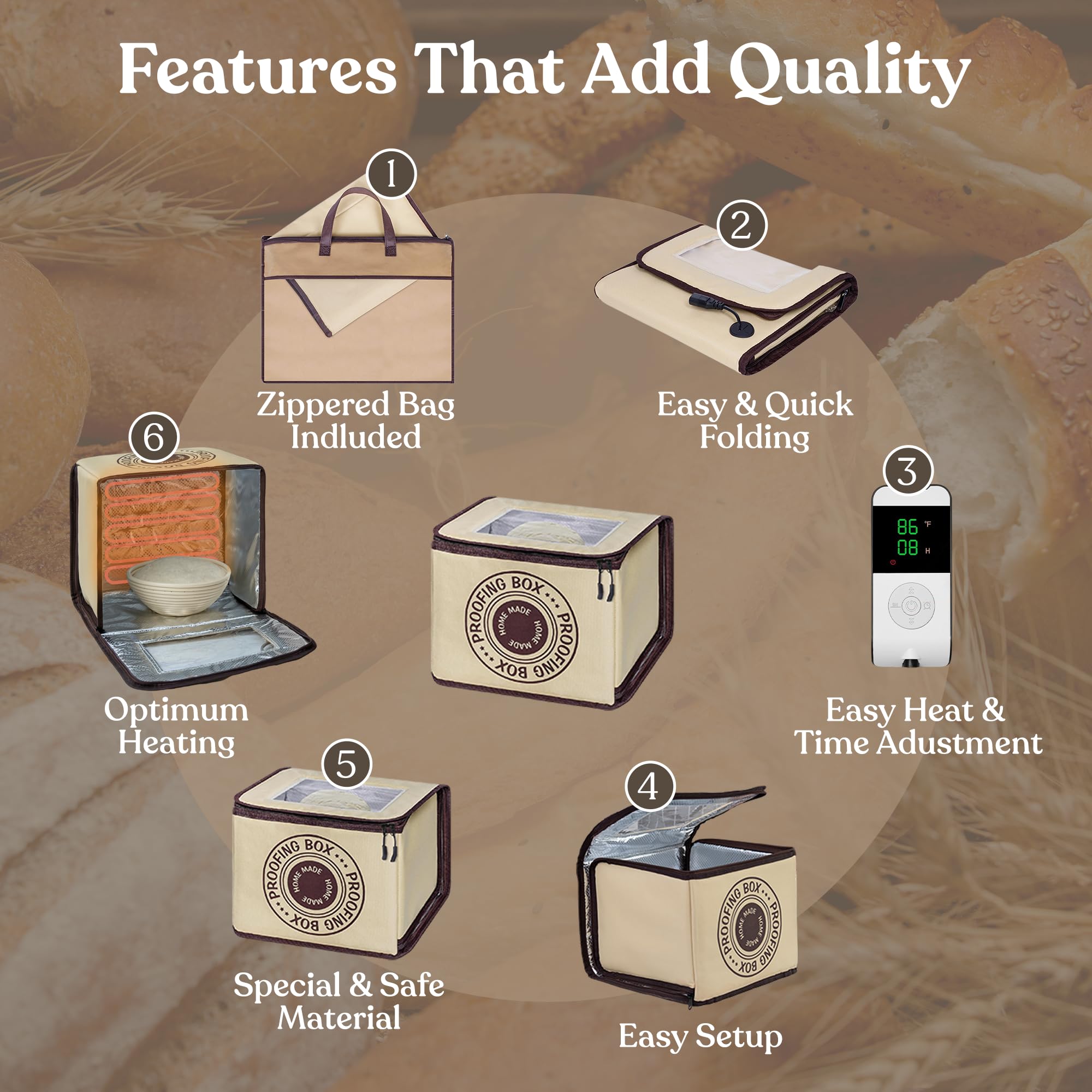Bread Proofing Box – Bread Proofer, Dough Fermentation Box with Carry Bag, Sourdough Starter Warmer, Foldable & Zippered, Temp & Timer Controller, Ideal for Pizza, Yogurt, Kombucha – For Home Bakers