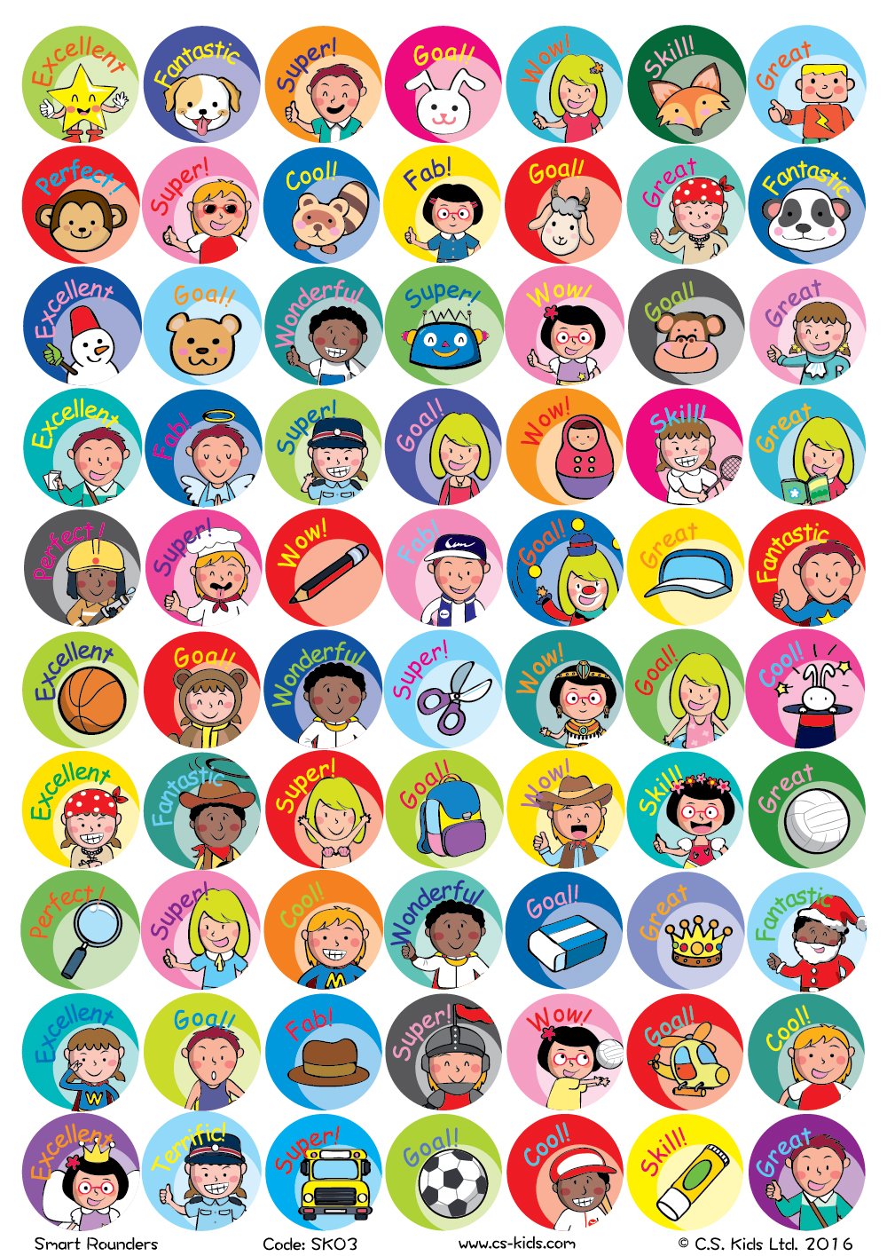 C.S. Kids SK03 Smart Rounders - Round Stickers, Teacher & Parent Reward Stickers for Kids, Praise Stickers Labels, Achievement Stickers (Pack of 280)