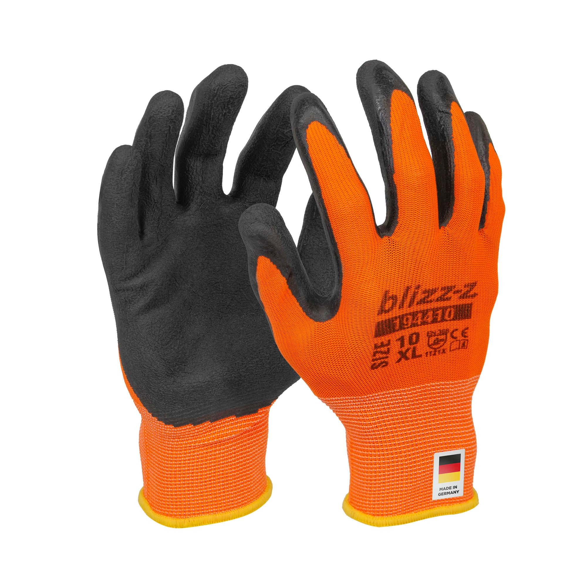 blizz-z Arbeitshandschuhe| Latex-Feinstrick (12 Paar) Größe 8-11 | orange/grau | rutschfest | EN388 (1121X) (Größe 8 / M) 2
