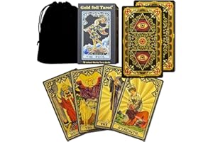 Naturezhen Tarot Deck Set, 78 Gold Gilded Cards with Guide Book, Meanings on Cards, Carry Bag Included, for Beginners and Exp