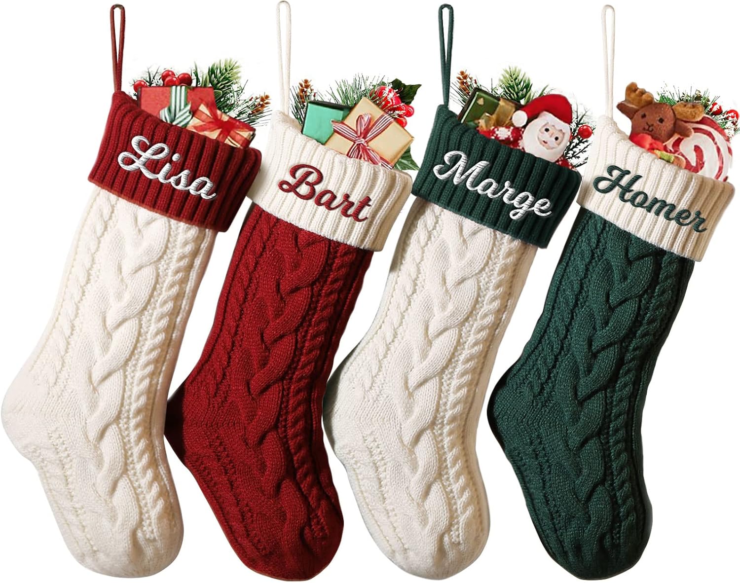 Stockings & Holders - Personalized Christmas Stockings Custom Name Family Christmas Stockings 18” Large Knit Knitted Xmas Stocking for Kids, Rustic Farmhouse Fireplace Hanging Ornament Holiday Xmas Decoration (Set of 4)