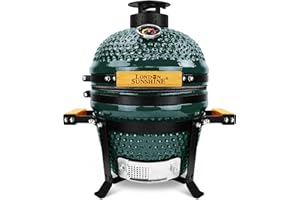 LONDON SUNSHINE Upgraded 13 inch Ceramic Kamado Grill with Waterproof Air Vent Cap | Portable Tabletop Charcoal BBQ Grill Smoker for Outdoor Cooking, Patio, Camping | Green