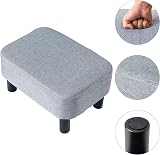 IBUYKE Small Footstool Linen Fabric Pouf Ottoman with Pine Wood Legs Light Grey view 7